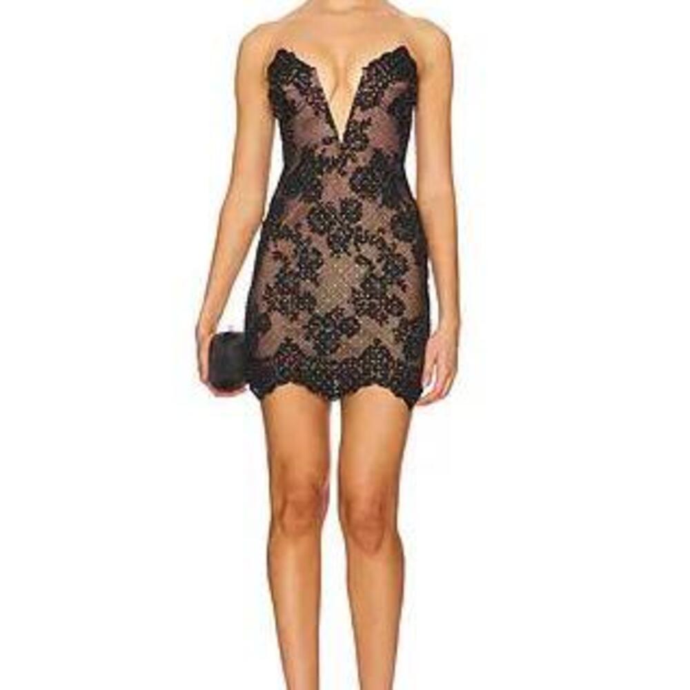 Self-Portrait Rhinestone Bandeau Mini Dress in Black